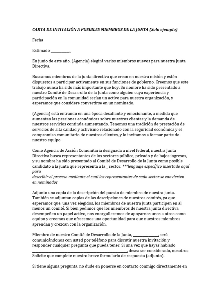 Invitación a Miembros de la Junta Directiva | PDF | Crecimiento ...