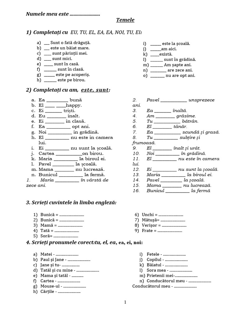 Engleza Fise de Lucru Clasa A 3-A | PDF