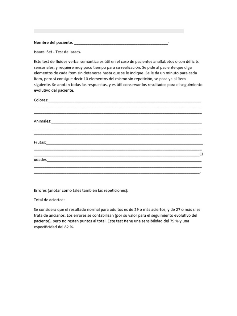 Isaacs Set - Test de Isaacs | PDF