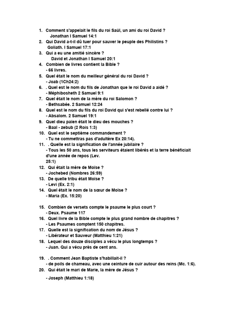 Quiz Biblique : 2000 Questions et Réponses | PDF | David | Samuel