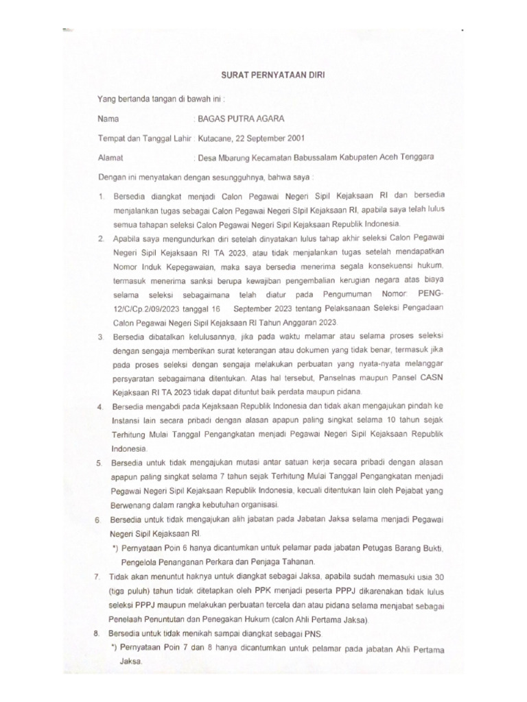 SURAT PERNYATAAN DIRI (1) | PDF