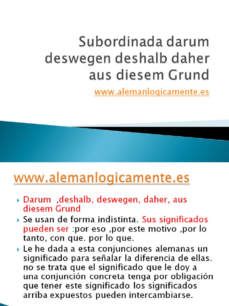 Subordinada Darum Deshalb Deswegen | PDF