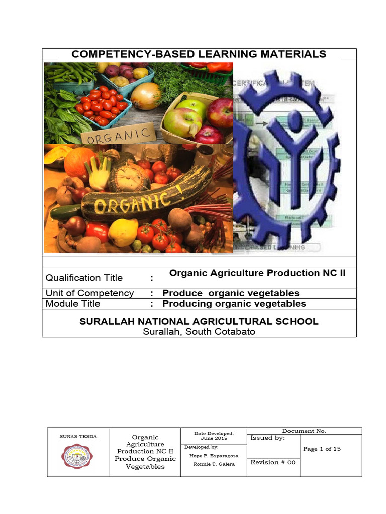 Organic Vegetable Production NC II Guide | PDF | Soil | Vegetables