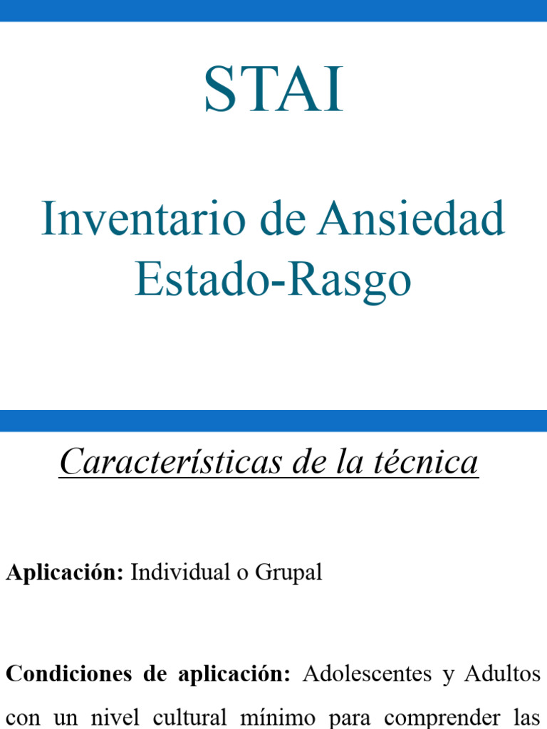 Inventario STAI de Ansiedad Estado-Rasgo | PDF | Ansiedad | Sicología