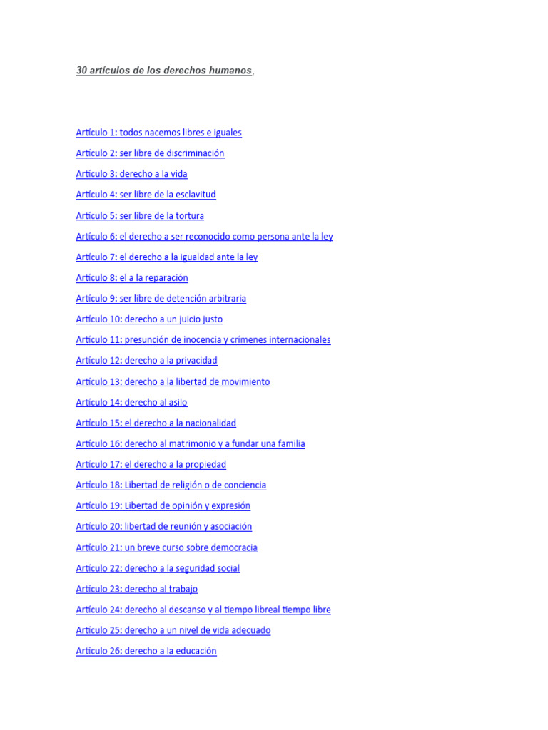 30 Artículos de Los Derechos Humanos | PDF