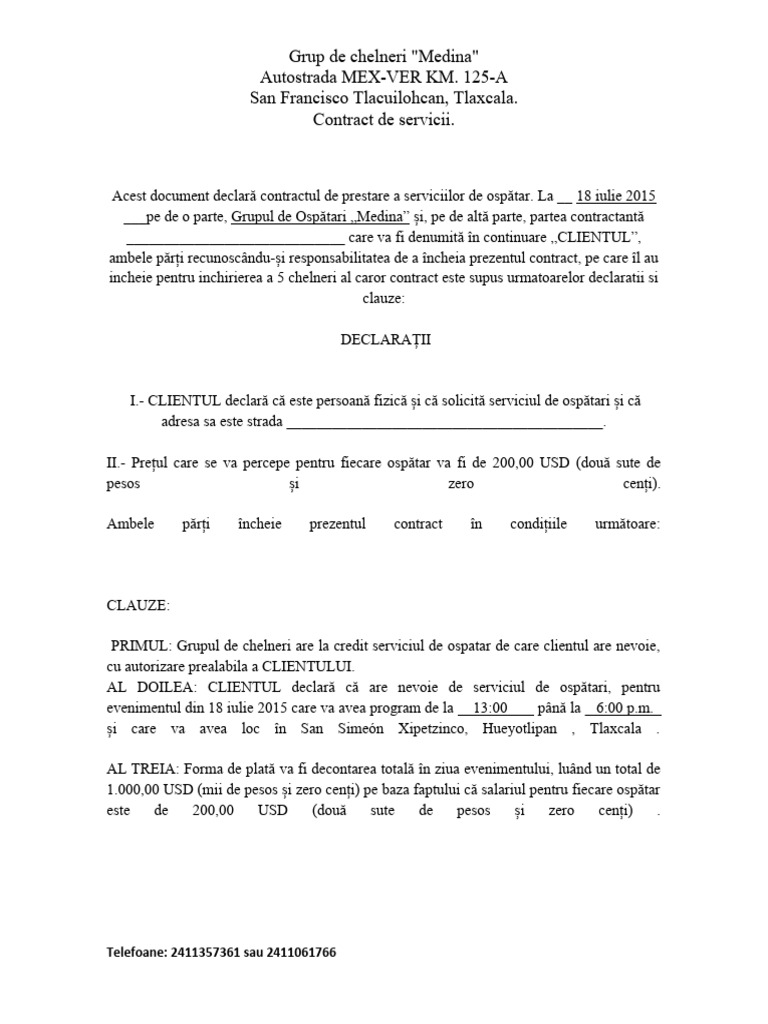 Contract Ospatari | PDF