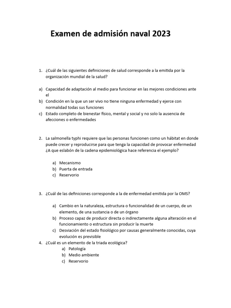 Examen De Admisión Naval 2023 Completo Pdf