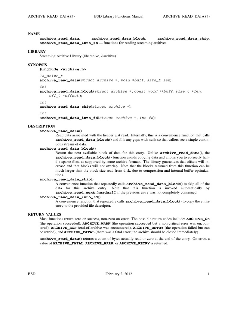 Archive Data Reading Functions | PDF | Computer Engineering | Computer Data