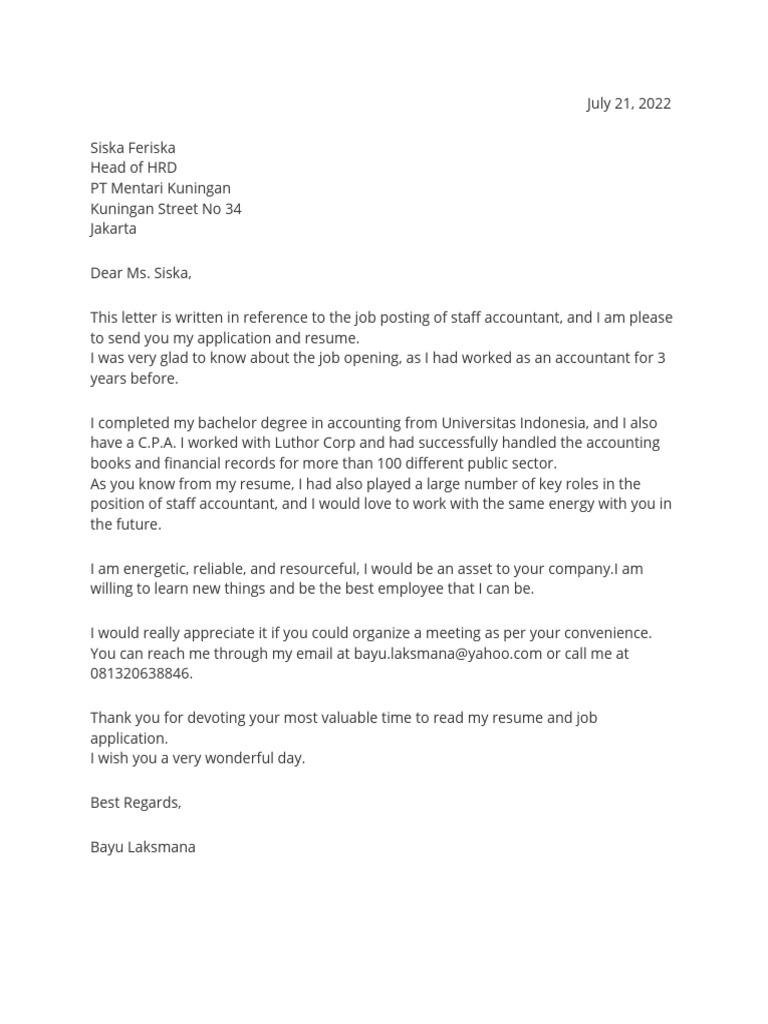 Contoh Surat Lamaran Kerja untuk Berbagai Posisi