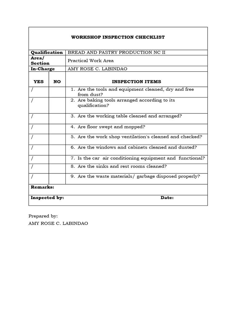 Housekeeping Inspection Checklist PDF