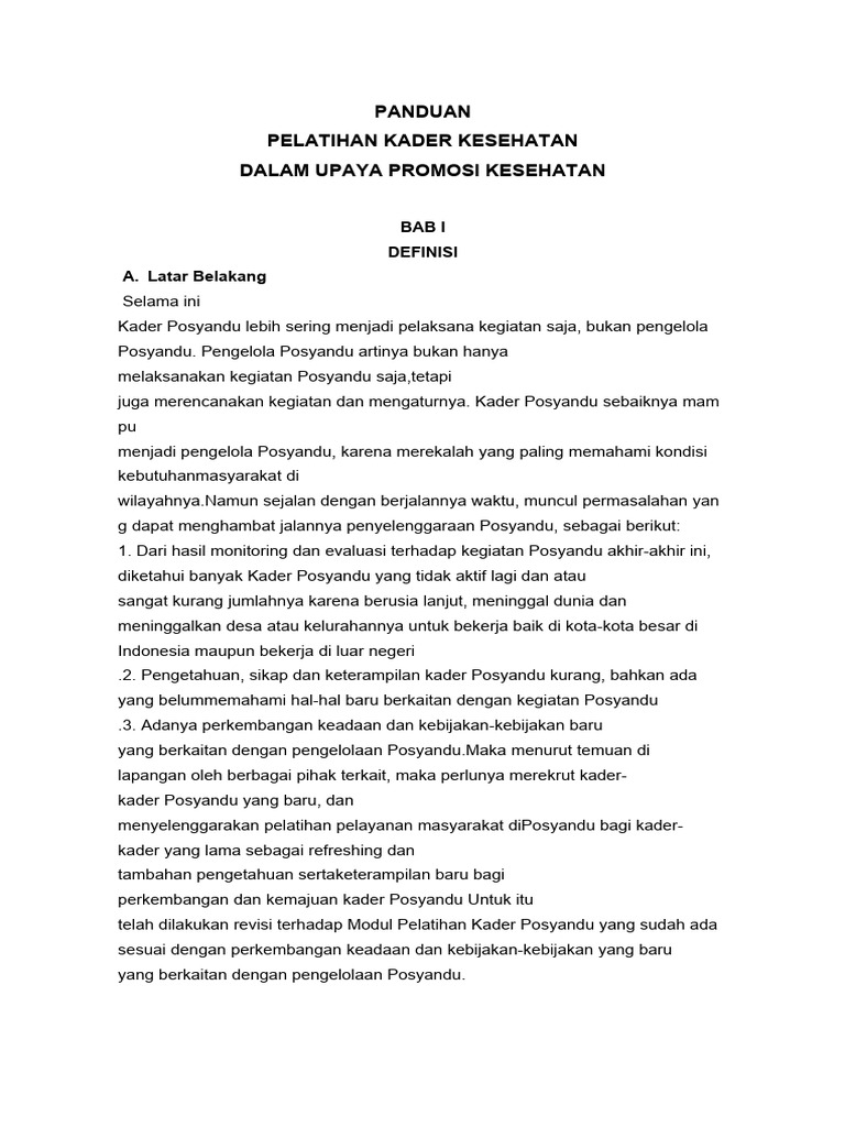 Panduan Pelatihan Kader Pdf