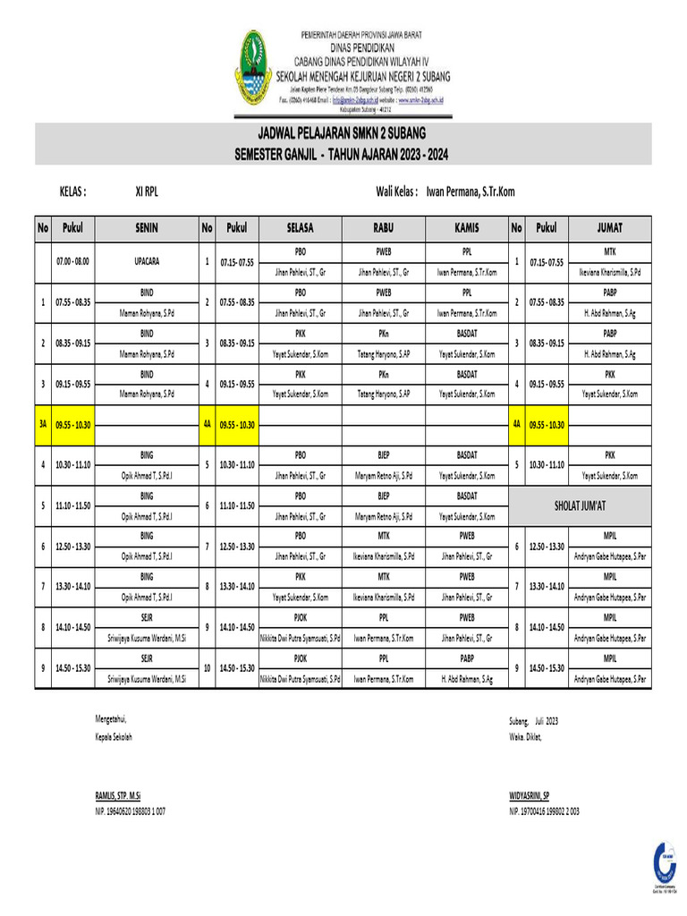 Jadwal - 2023-2024 - REVISI-3b XI RPL | PDF
