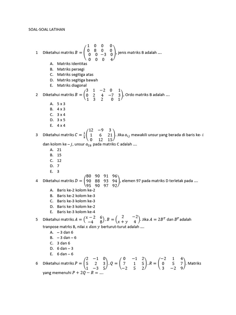 Soal Latihan Matriks | PDF | Metode & Bahan Ajar