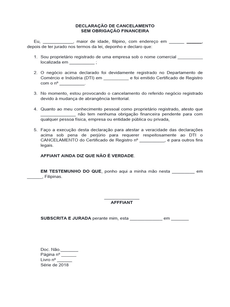 Declaração de Cancelamento - Dti | PDF | Justiça | Crime e Violência