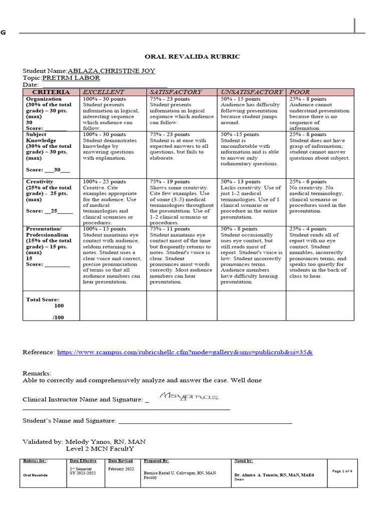 Oral Revalida Assessment Criteria | PDF | Rubric (Academic) | Creativity