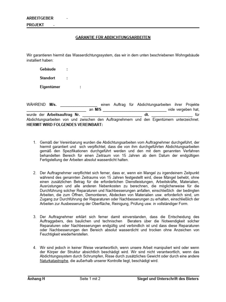 Imprägnierung Garantie Format PDF