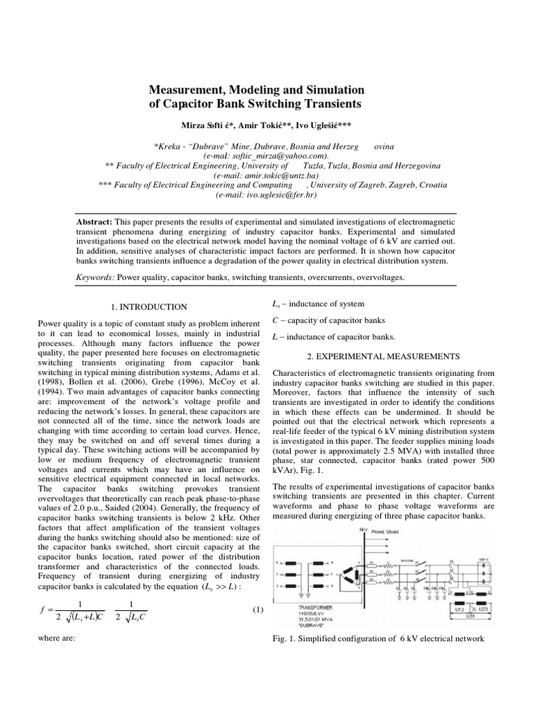 Measurement, Modeling and Simulation of Capacitor Bank Switching