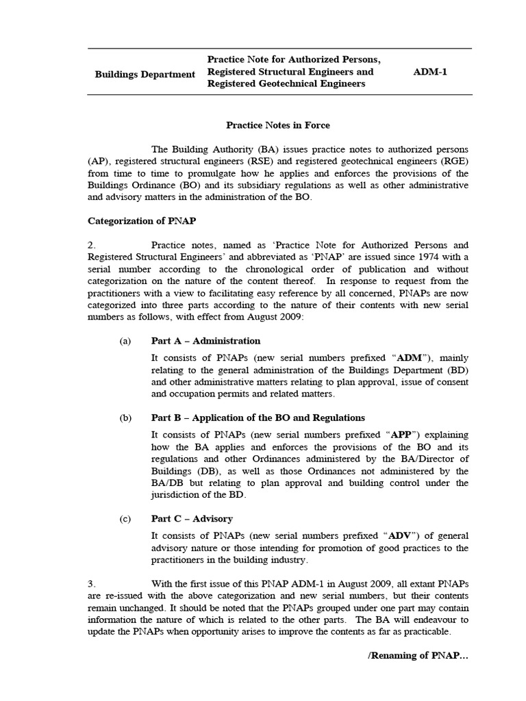 PNAP ADM-1: Practice Notes Overview | PDF | Concrete | Architectural Design
