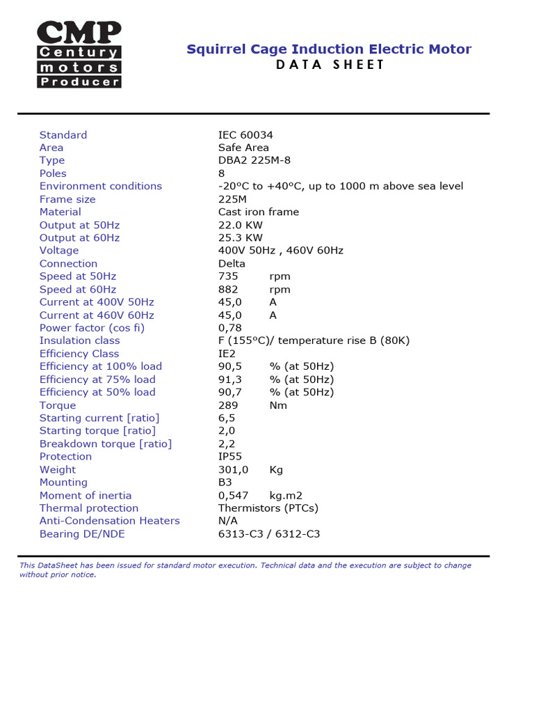Squirrel Cage Induction Motor Specs | PDF | Computers