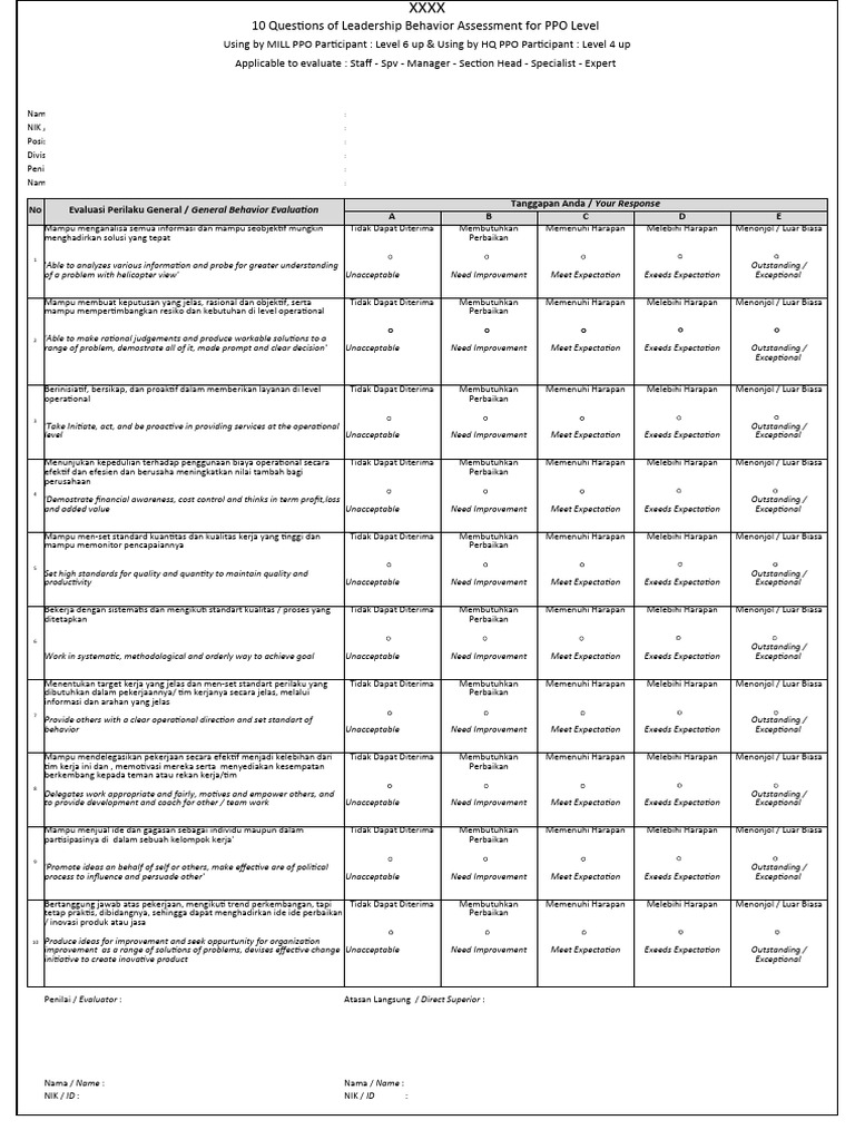 Leadership Survey (Example) | PDF