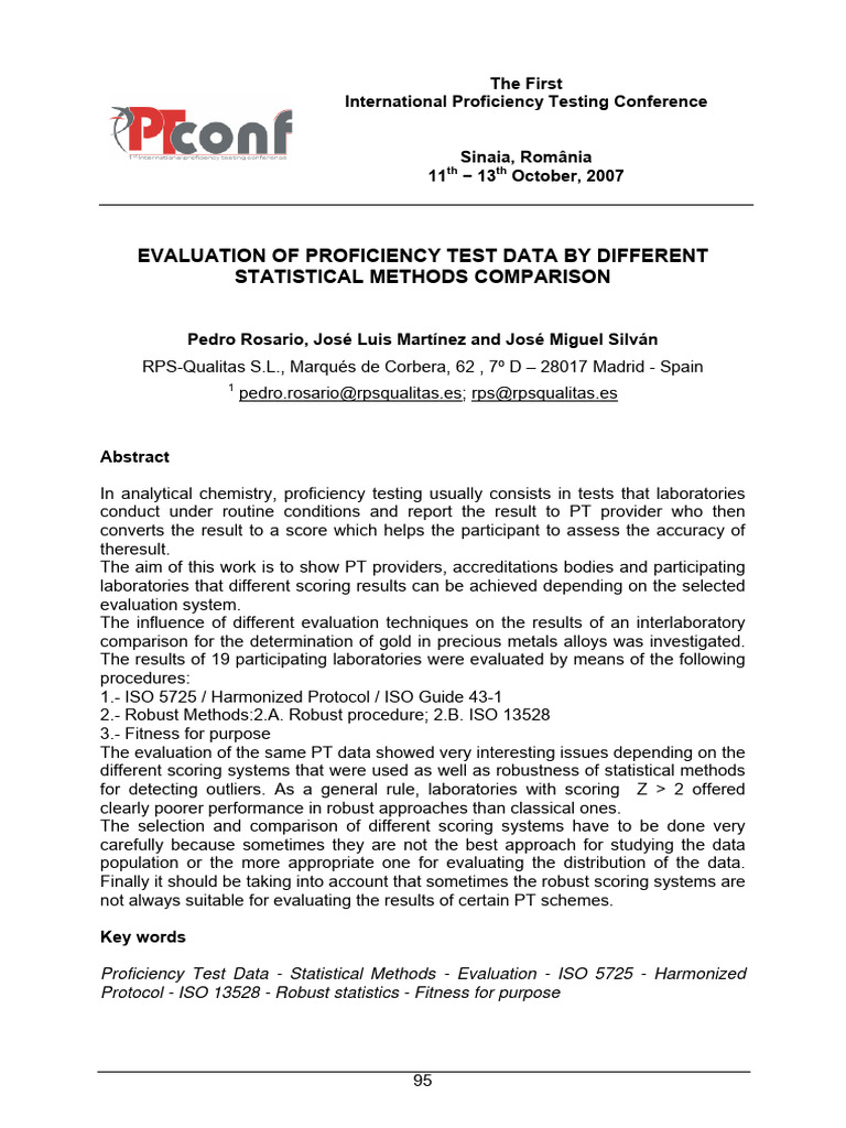 Evaluation Of Proficiency Test Data By Different Statistical Methods