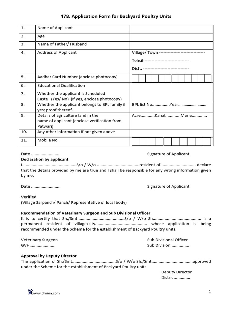 Backyard Poultry Unit Application Form | PDF | Government | Government ...