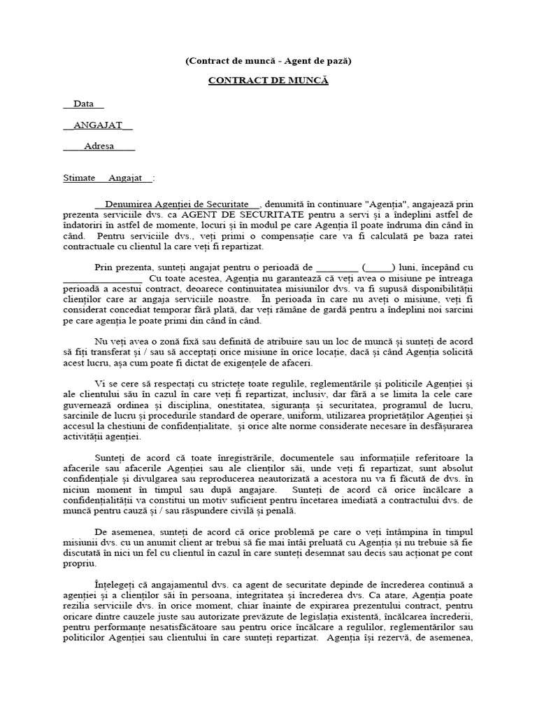 Contract de Munca-Garda de Securitate | PDF