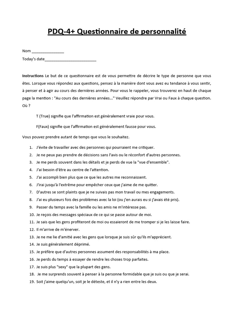 Questionnaire PDQ-4+ de personnalité | PDF | Échecs
