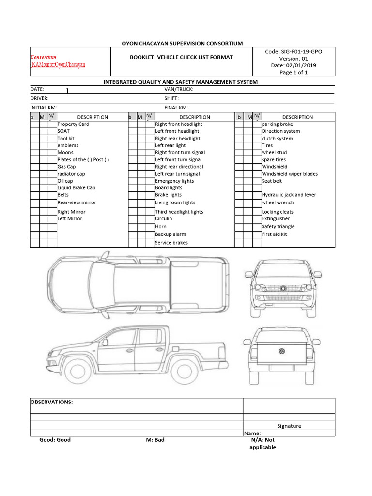Vehicle Inspection Checklist Format | PDF | Headlamp | Transportation ...