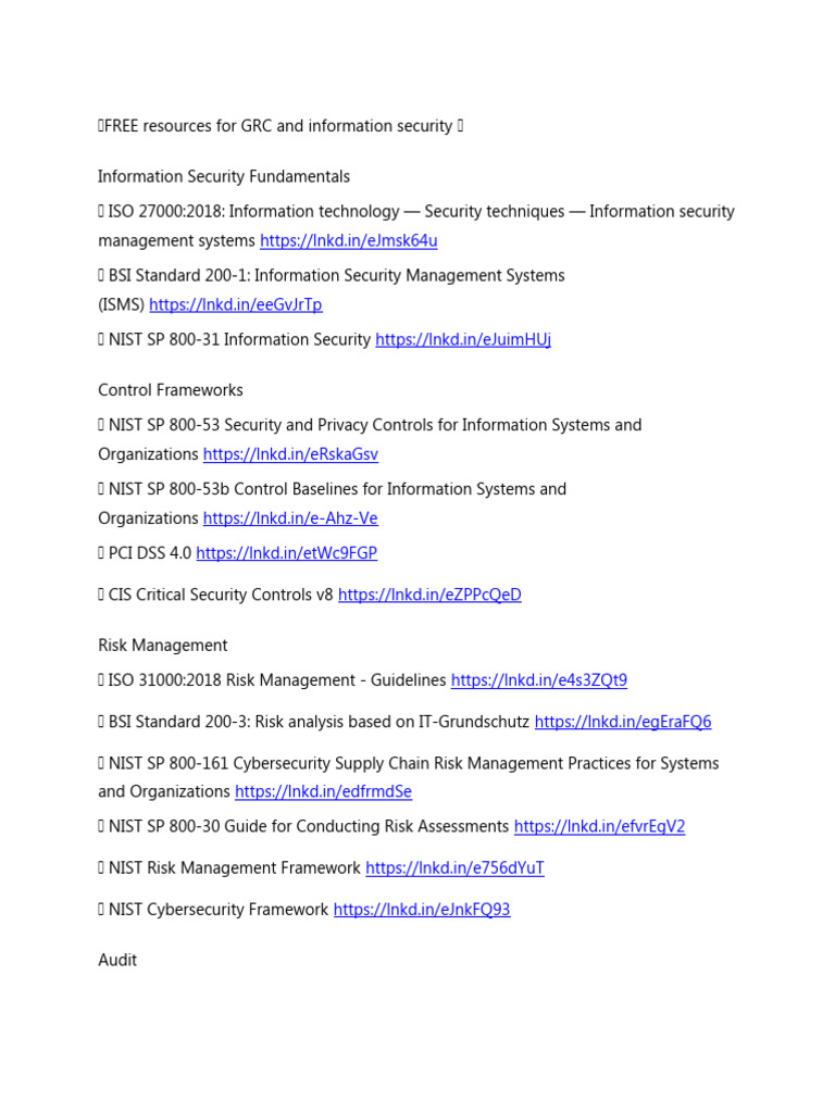 FREE Resources For GRC and Information Security | PDF | Business ...