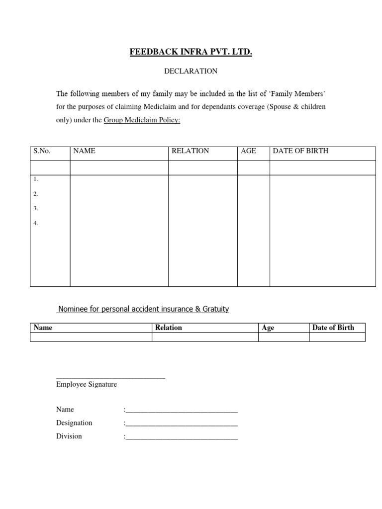 Mediclaim Form PDF
