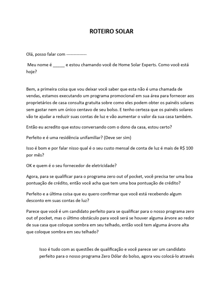 Script Solar | Download grátis PDF | Energia solar | Painel solar