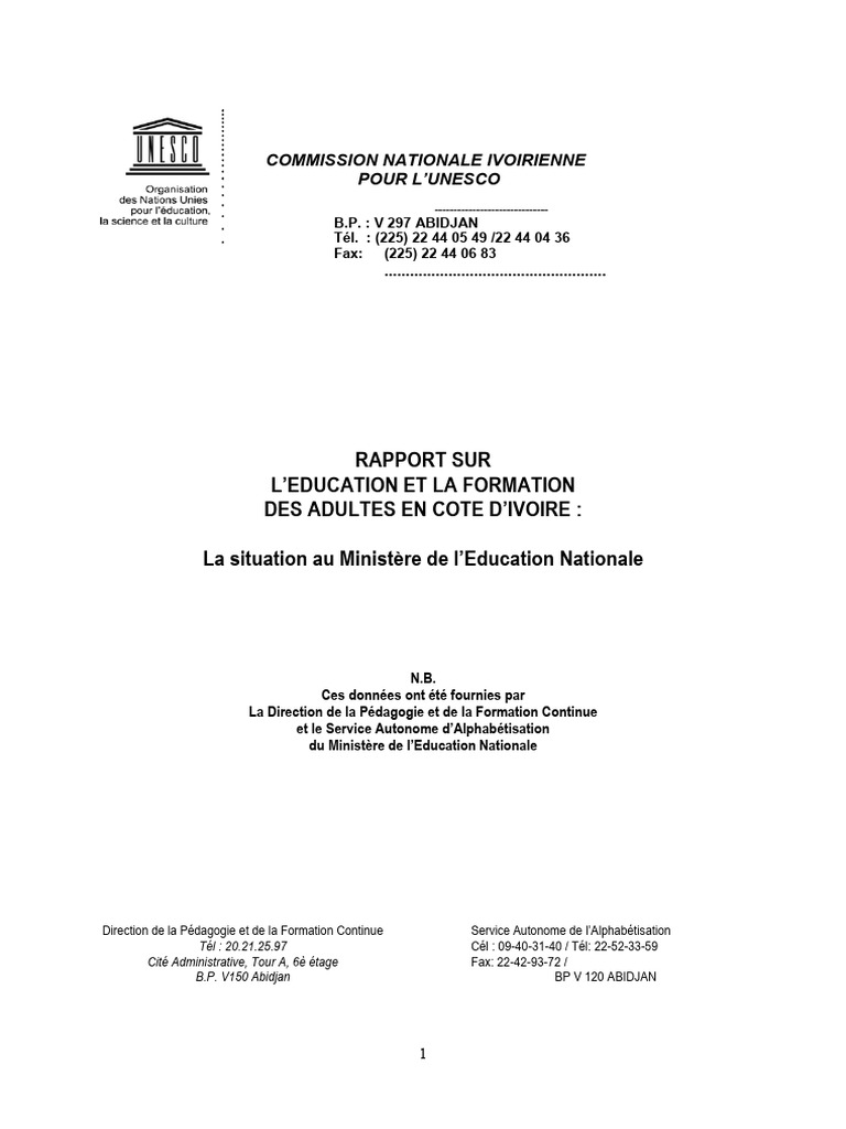 Éducation et Formation des Adultes en Côte d'Ivoire | PDF | Enseignants ...