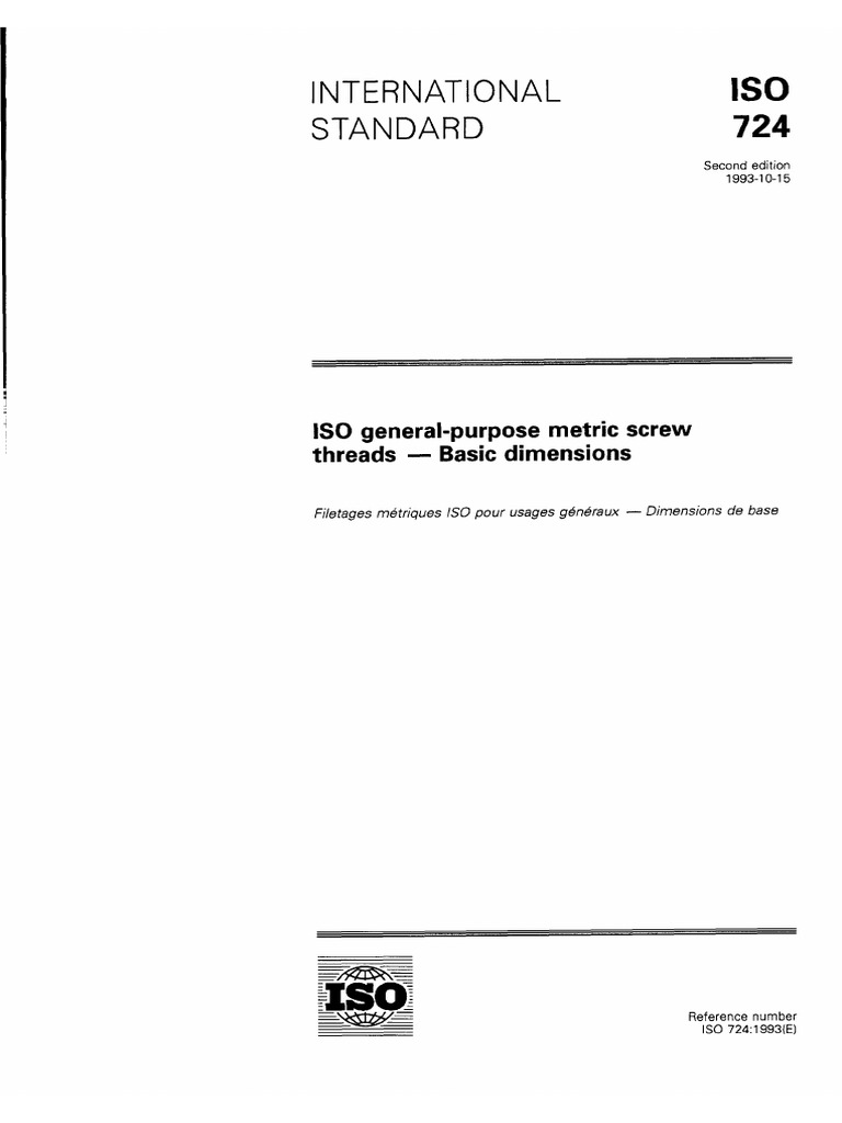 ISO 724:1993 Metric Screw Thread Specs | PDF | International ...