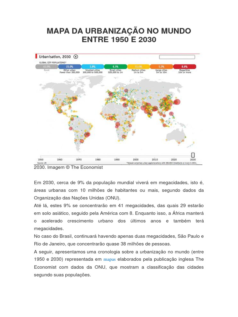 Urbanização Mundial: 1950 a 2030 | PDF