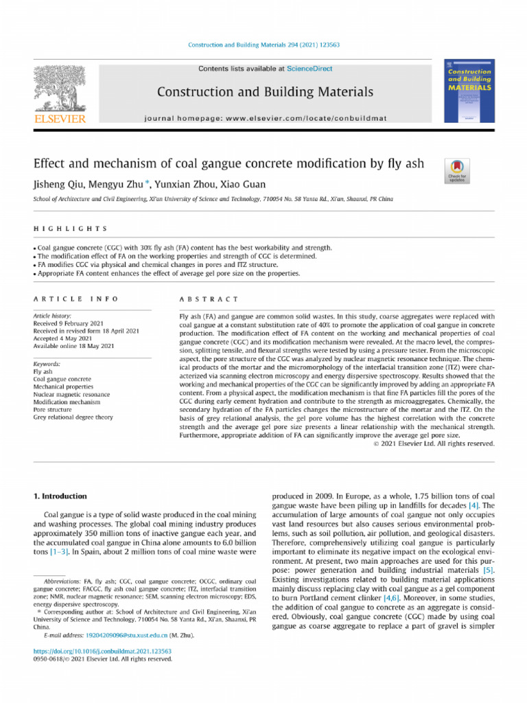 Effect and Mechanism of Coal Gangue Concrete Modification by Fly Ash ...