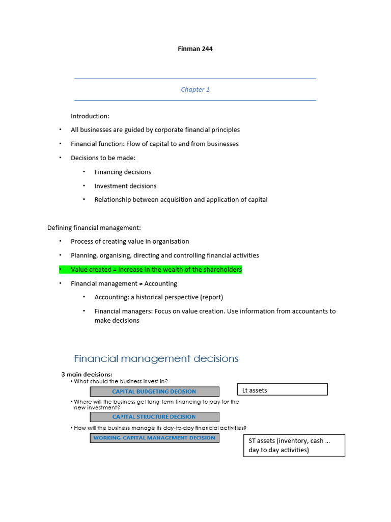 Financial Management Principles Overview | PDF | Dividend | Investing