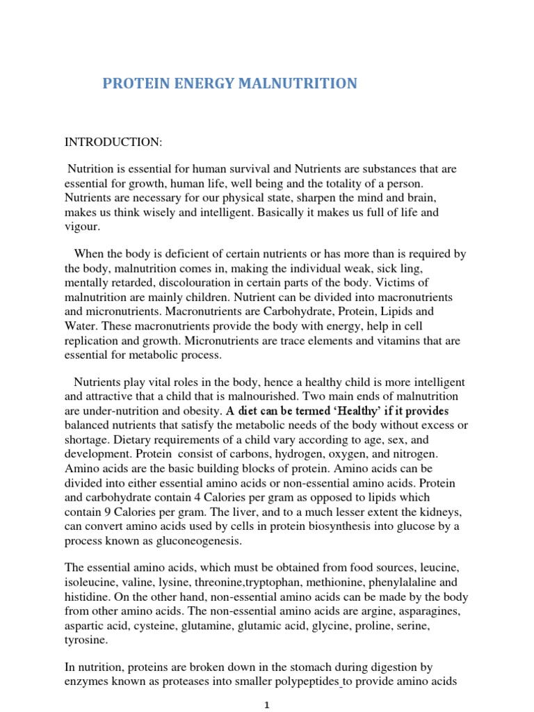 Protein Energy Malnutrition PDF Malnutrition Body Mass Index