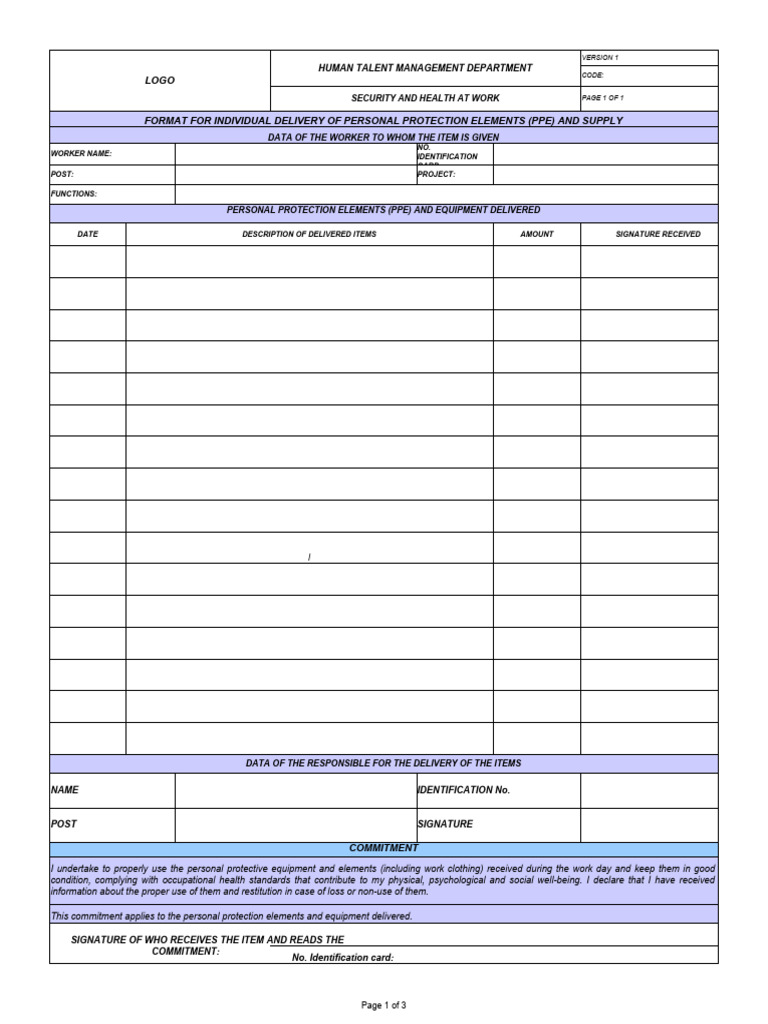 PPE Delivery Format for Workers | PDF | Microsoft Excel | Personal ...