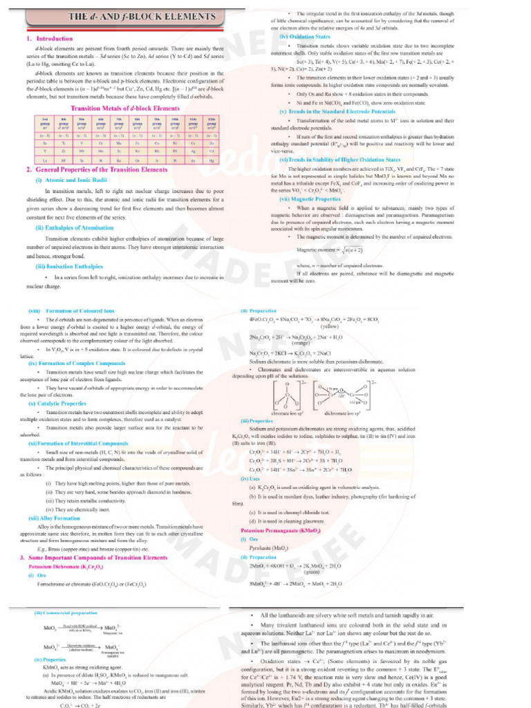 D f block elements notes pdf