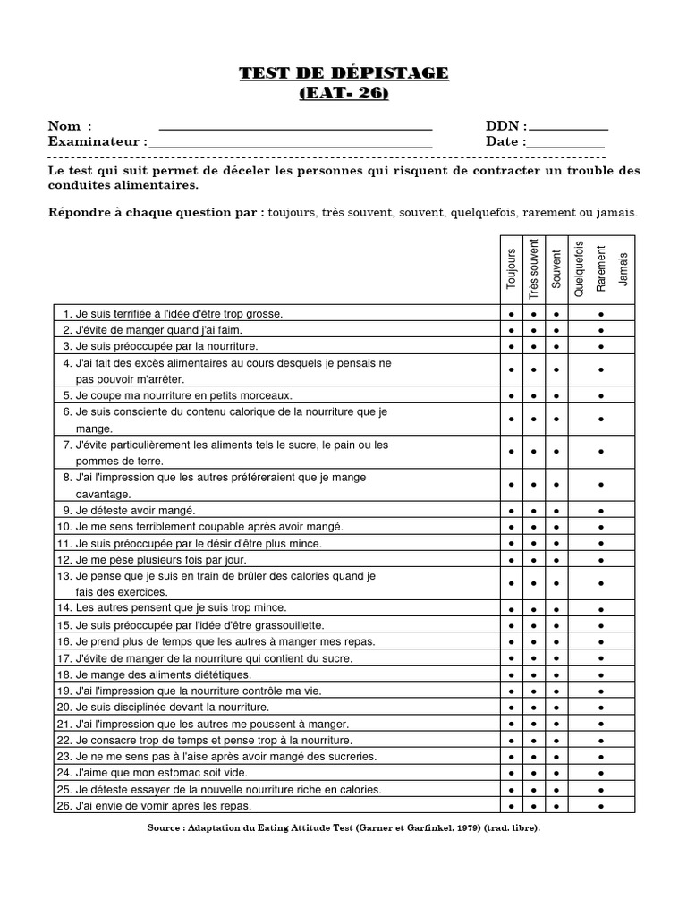Questionnaire EAT-26 sur l'alimentation | PDF | Nourritures | Nutrition
