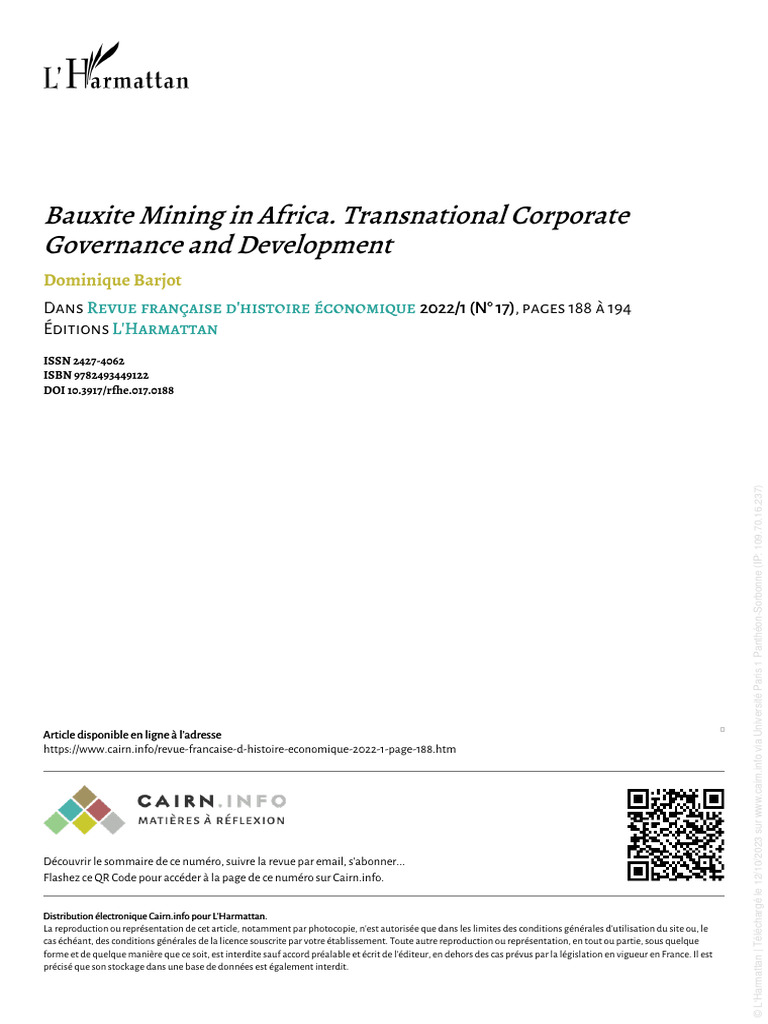 Bauxite Mining in Africa. Transnational Corporate Governance and