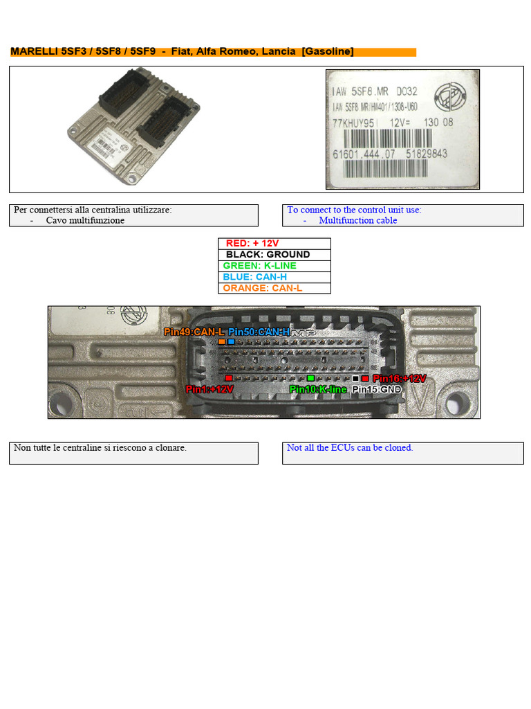 Pinout Marelli 5SF3 5SF8 5SF9 Fiat... | PDF