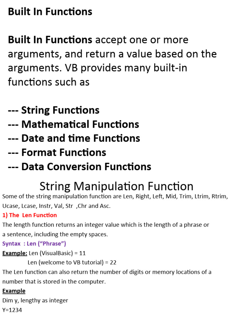 Unit II - Built in Functions | PDF | Data Type | Trigonometric Functions
