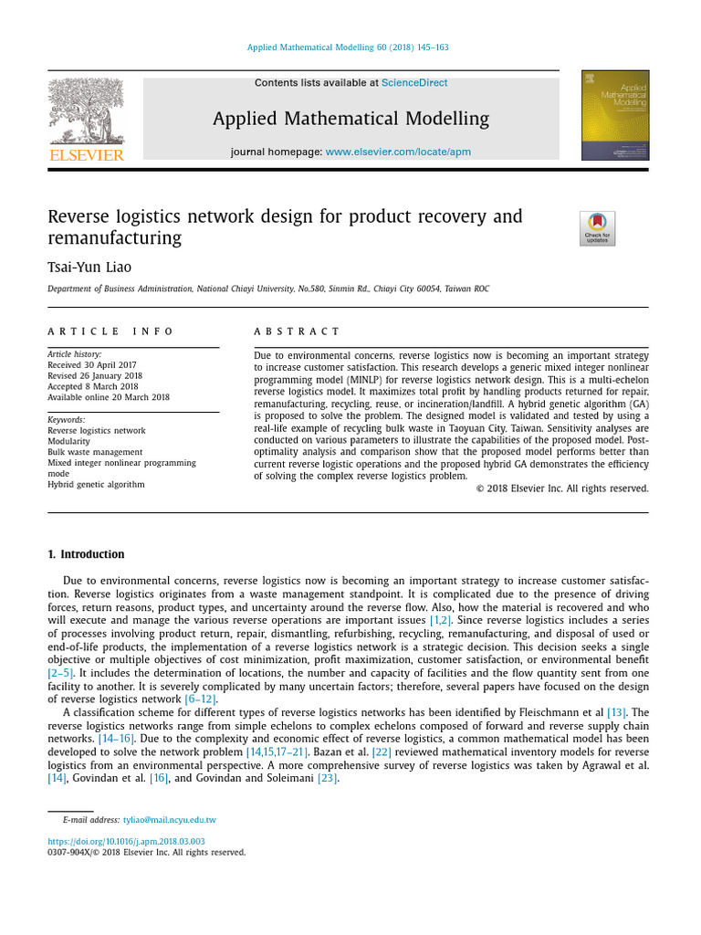 Reverse Logistics Network Design For Product Recovery and | PDF
