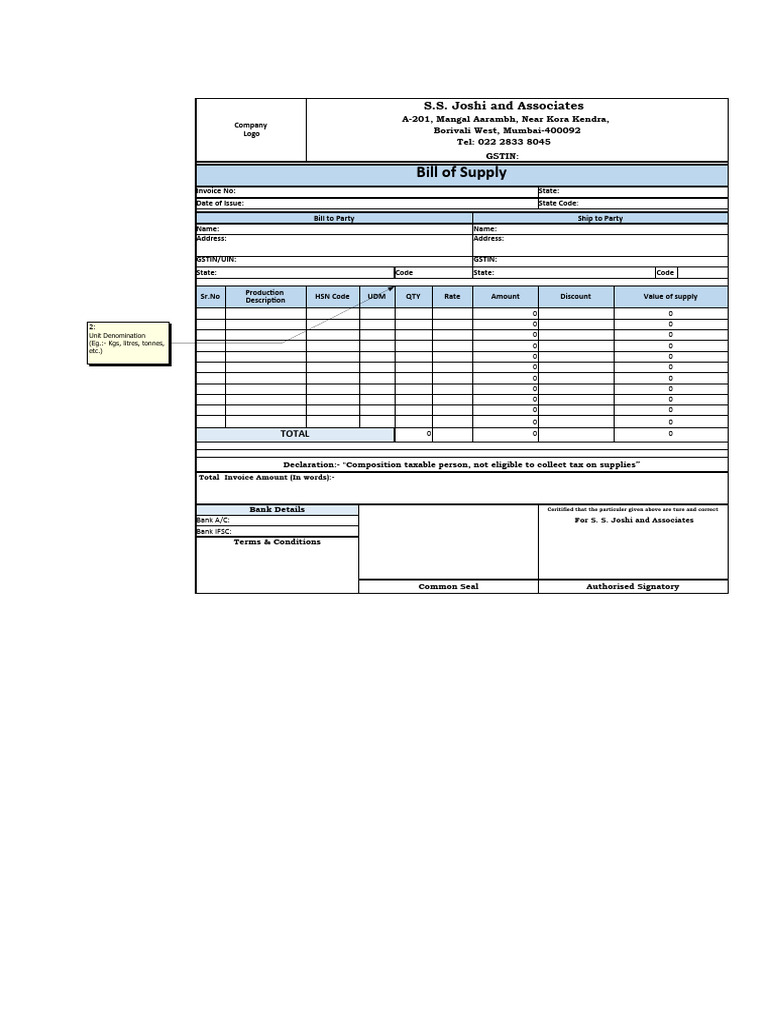 GST Invoice Format For Composition Scheme Dealers | Download Free PDF ...