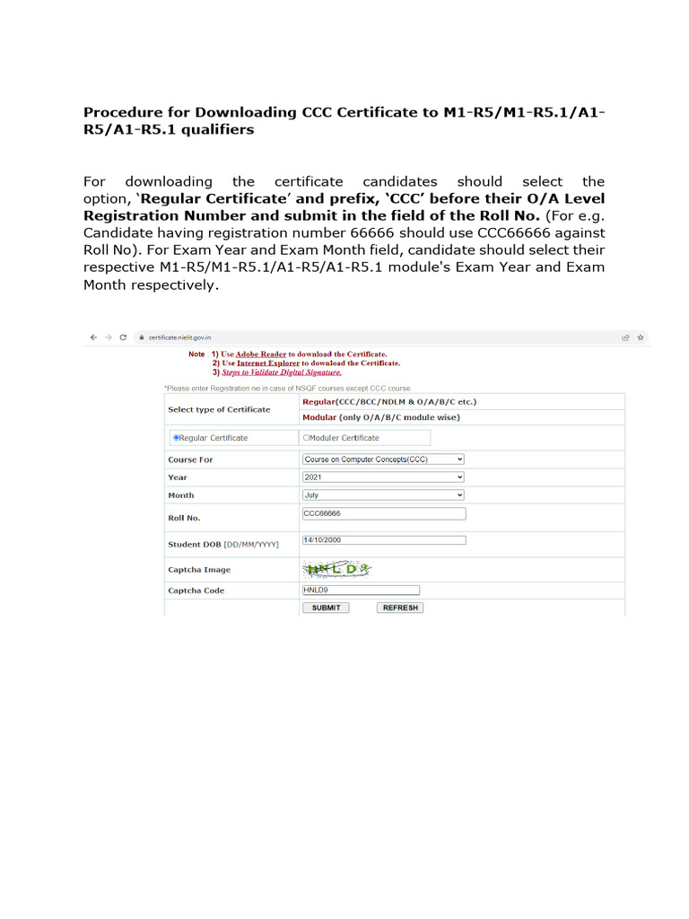 Procedure Downloading CCC Certificate | PDF
