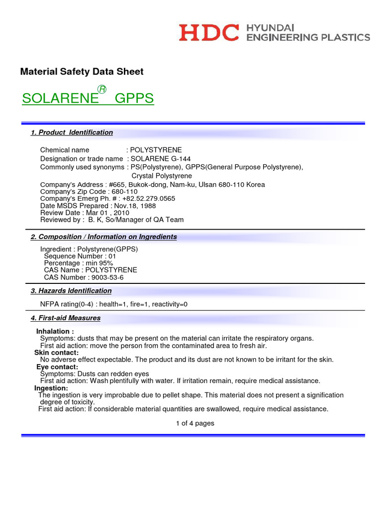 G41363046476 Specs Sheet PDF Water Polystyrene