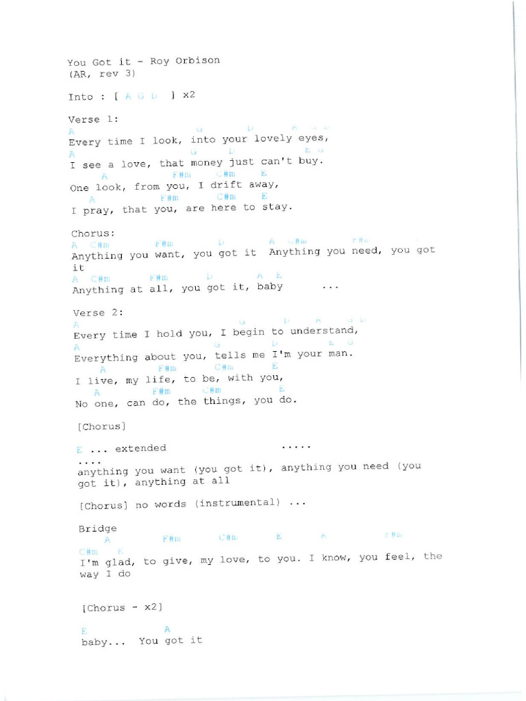 You Got It Roy Orbison Pdf