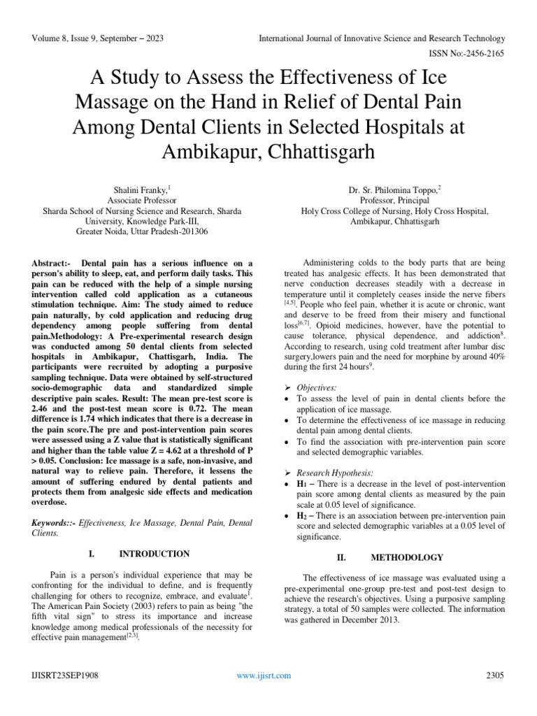 A Study To Assess The Effectiveness of Ice Massage On The Hand in
